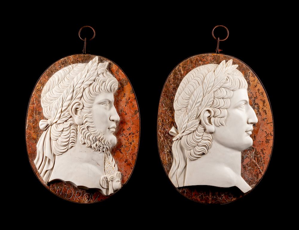 Appraisal: A Set of Four Roman Style Marble Oval Portrait Medallions