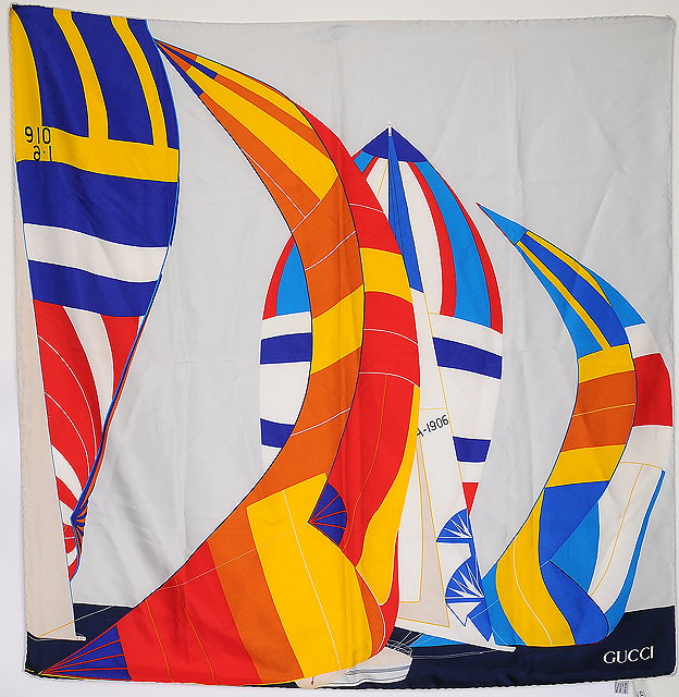 Appraisal: A s Gucci silk scarf with colourful yacht design Gucci