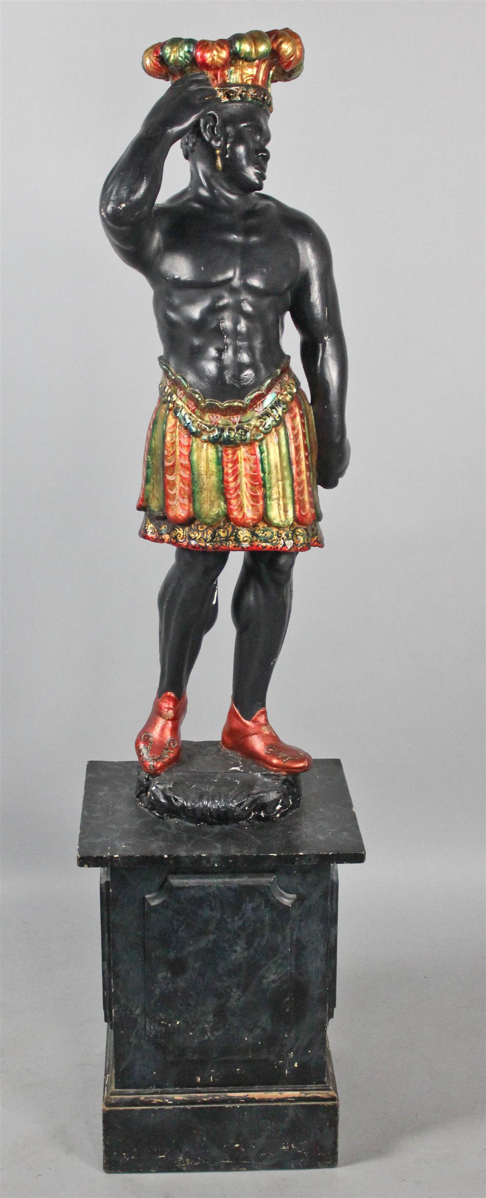 Appraisal: CONTINENTAL VENETIAN STYLE PAINTED AND CARVED BLACKAMOOR redecorated above a