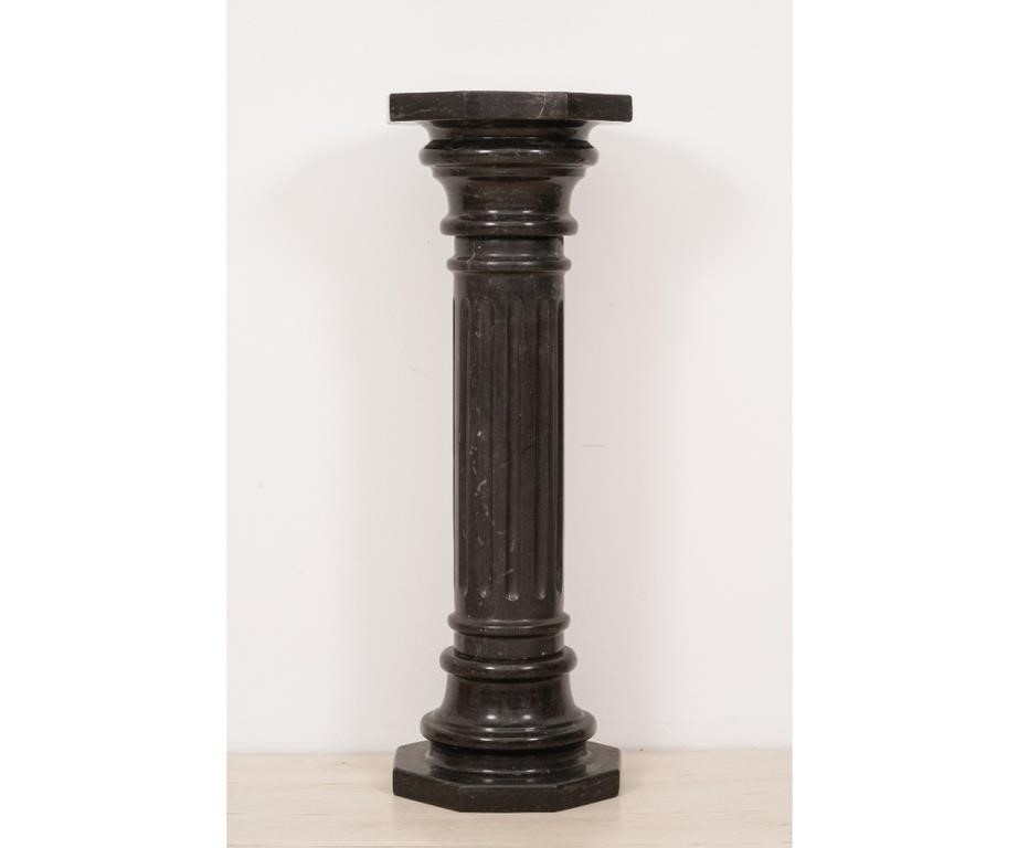 Appraisal: A three part green marble fluted pedestal having an octagonal