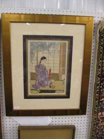 Appraisal: Shiro Kasamatsu Woodblock Print lady with red cloth image area