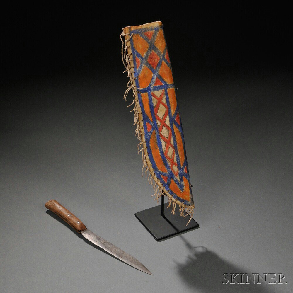 Appraisal: Blackfoot Painted Parfleche Knife Sheath c s- s tied with