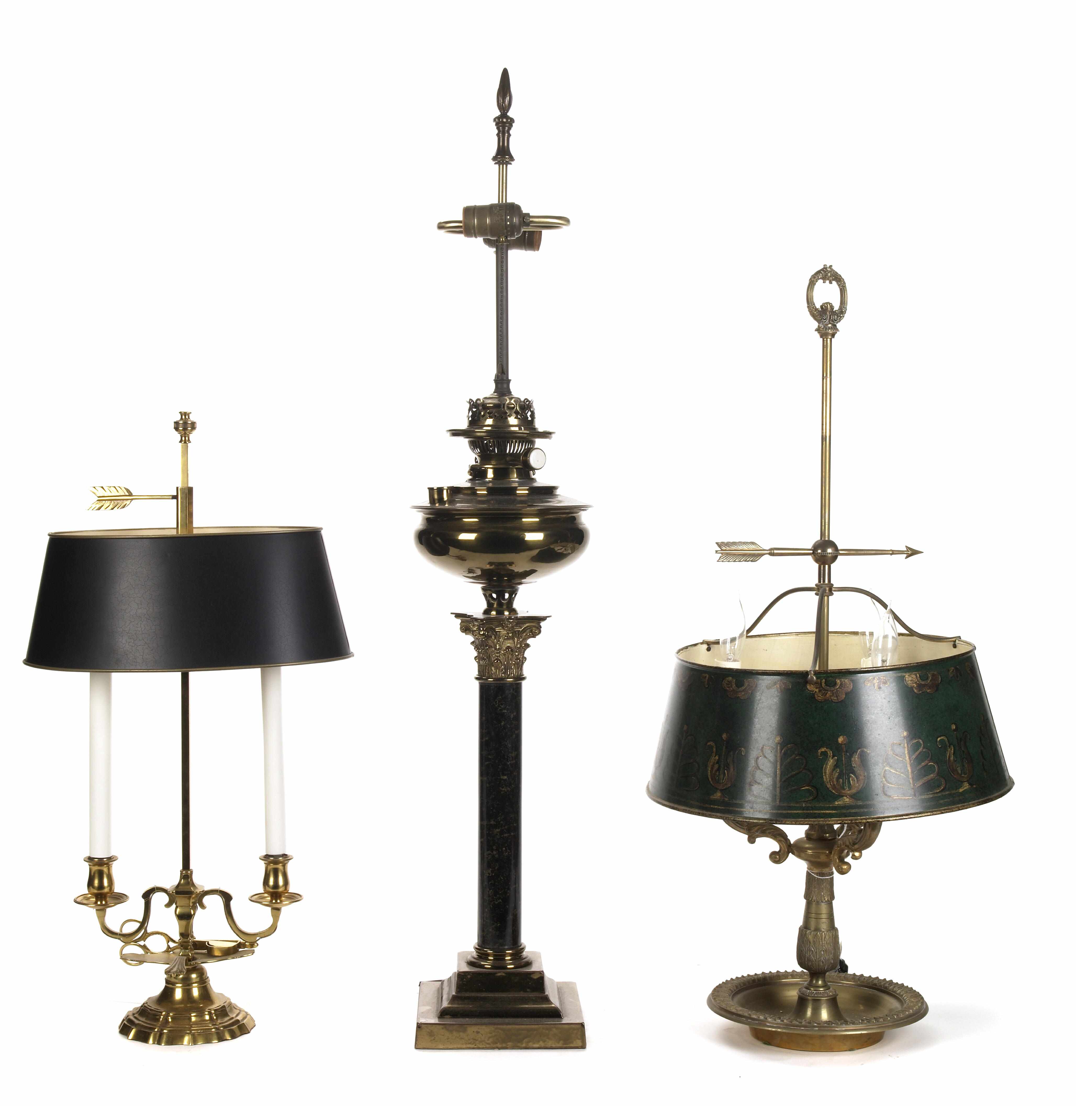 Appraisal: A group of five table lamps comprising a bouillotte lamp