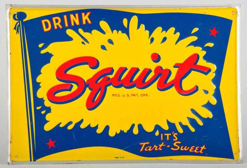 Appraisal: Embossed Tin Squirt Sign Description s A few small random