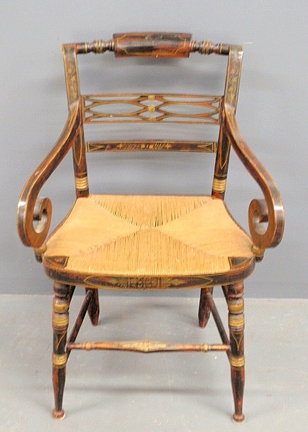 Appraisal: - Fine Sheraton paint decorated fancy armchair c with a