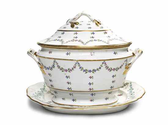 Appraisal: A French Porcelain Covered Tureen and Undertray of oval form