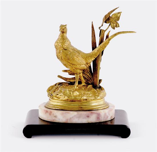 Appraisal: Jules Moigniez French - PHEASANT bronze with gold patina on