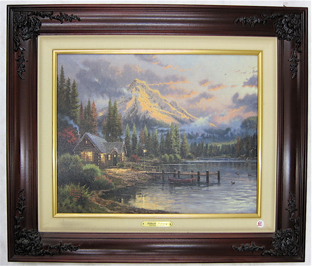 Appraisal: THOMAS KINKADE EMBELLISHED PRINT ON CANVAS American - Titled Lakeside