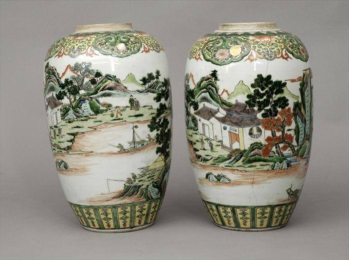 Appraisal: Pair of Chinese Famille Verte Porcelain Jars in in diam