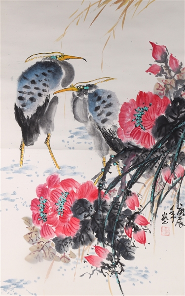 Appraisal: Chinese ink and color on paper painting of birds and