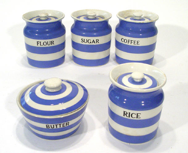 Appraisal: Four T G Green storage jars and a butter dish