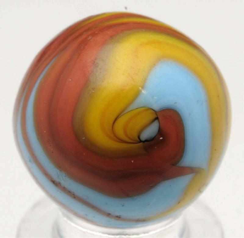 Appraisal: Christensen Agate Tri-Colored Flame Marble Baby blue base with yellow