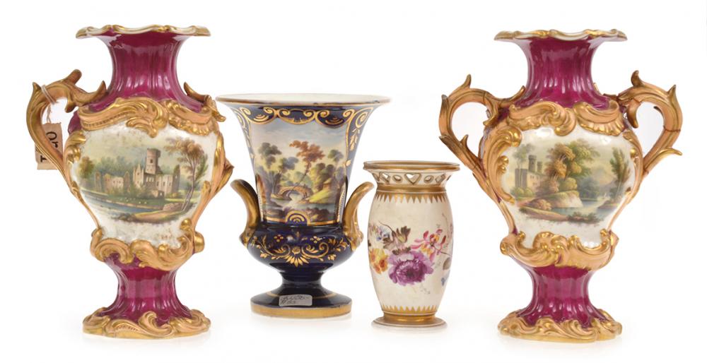 Appraisal: A PAIR OF TH CENTURY HAND PAINTED VASES ALL FAULTS