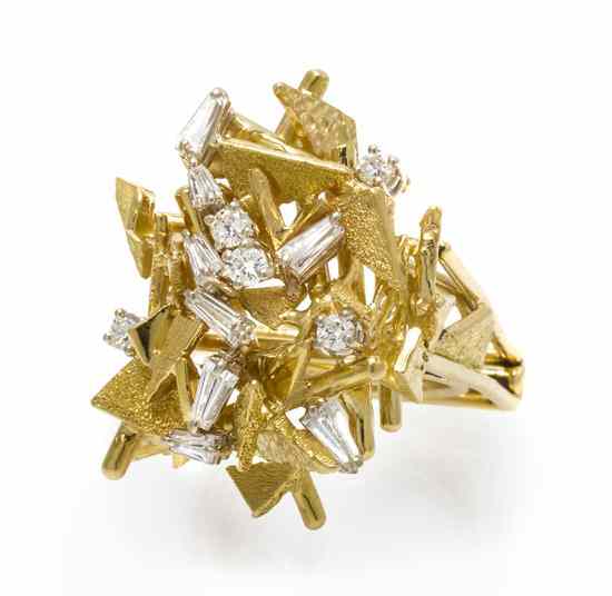 Appraisal: An Karat Yellow Gold and Diamond Sculptural Ring Wachler containing