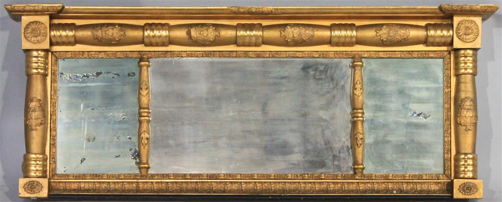 Appraisal: CLASSICAL CARVED GILTWOOD OVERMANTEL MIRROR having a molded cornice with