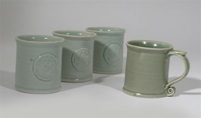 Appraisal: David Leach - Three Lowerdown Pottery porcelain mugs commemorating Prince