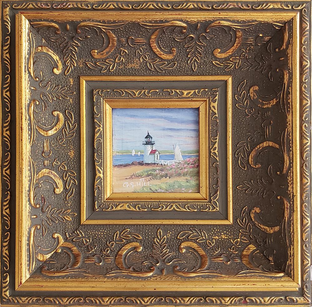 Appraisal: Greg Hill Miniature Oil on Board Brant Point Light -