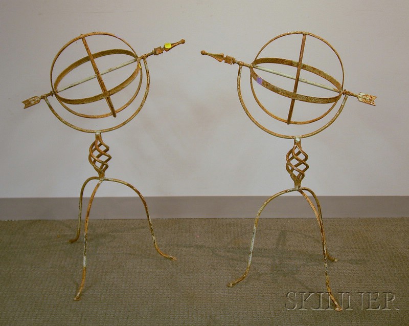 Appraisal: Pair of Painted Iron Garden Armillaries approx ht wd in