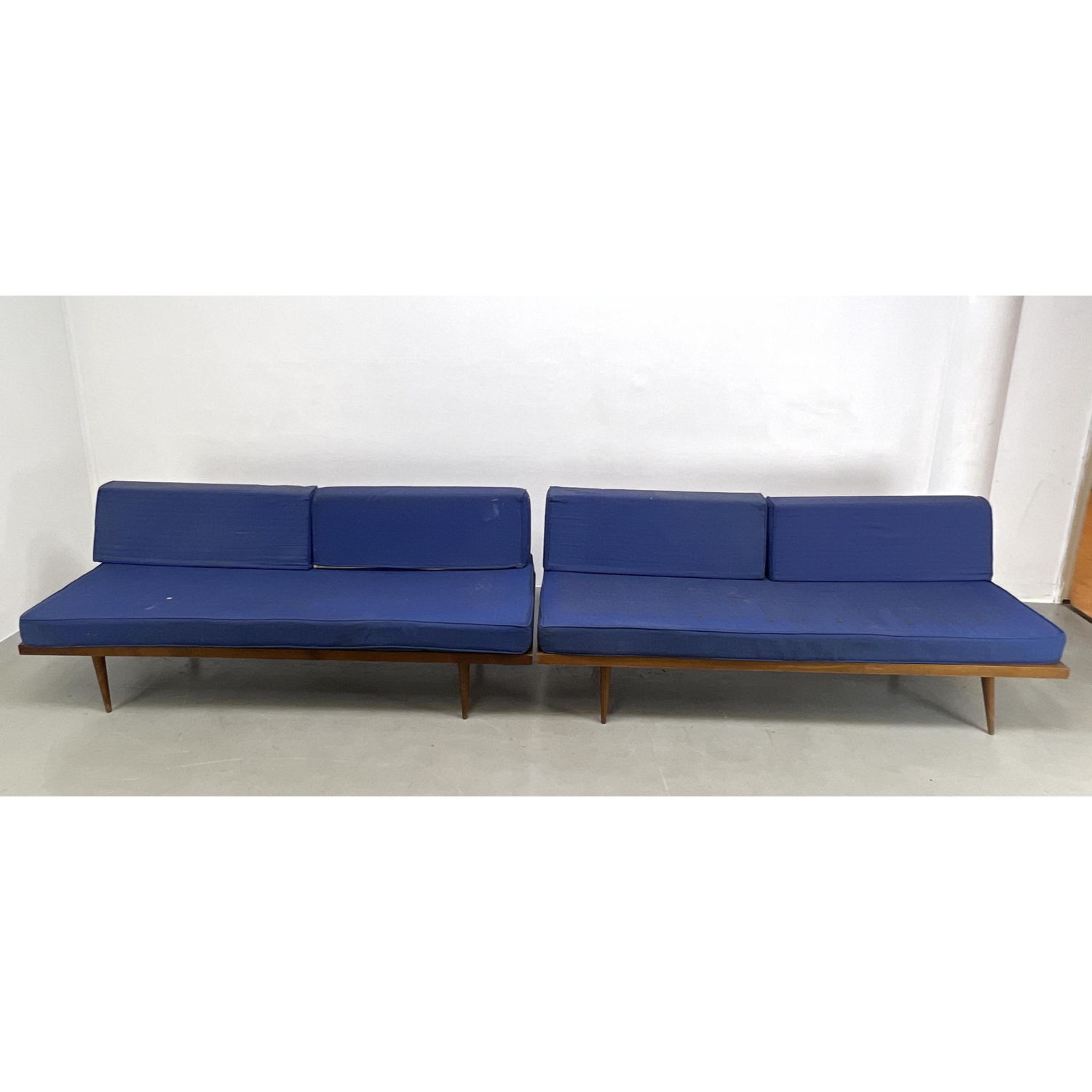 Appraisal: Pr Blue Upholstered Day Beds Sofas Wood frames and Legs