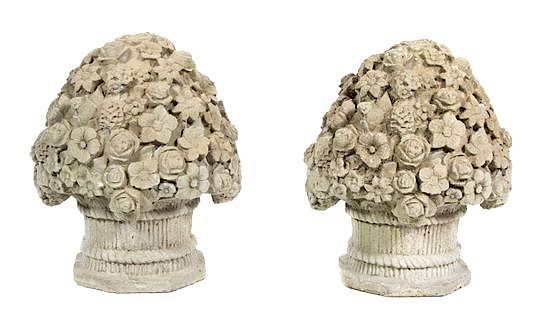 Appraisal: A Pair of Stone Flower Baskets Height inches A Pair