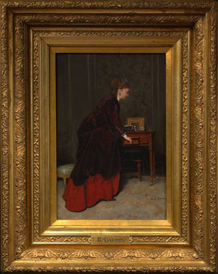 Appraisal: Henri Rene Gaume French b Mending oil on panel -