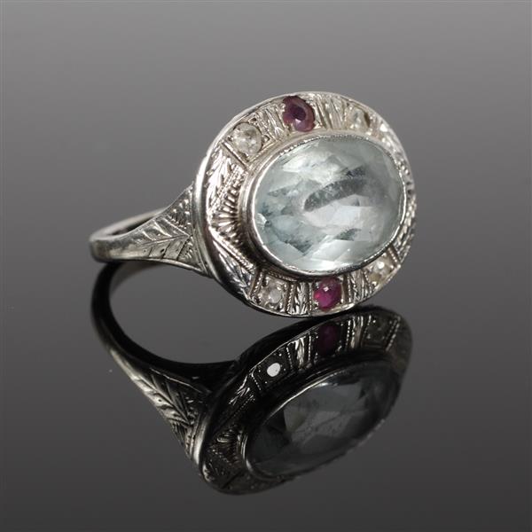 Appraisal: White Gold K Art Deco Aquamarine diamond and ruby Ring