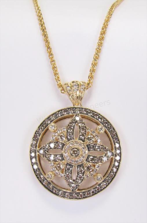 Appraisal: A K yellow gold Levian necklace in circle and quatrefoil