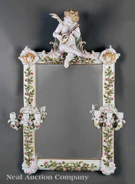 Appraisal: An Antique Continental Porcelain Mirror in the Capodimonte Style floral