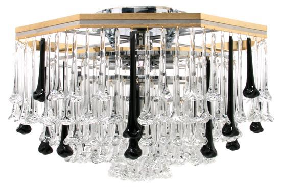 Appraisal: Chrome and Crystal Ceiling Fixture the octagonal frame issuing four