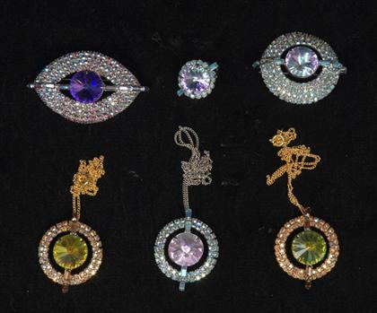 Appraisal: Group of rhinestone eye jewelry s Including two pins and