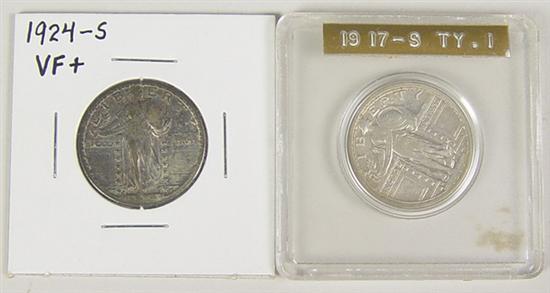 Appraisal: Two Much Better Dates of Standing Liberty Quarters Dates include