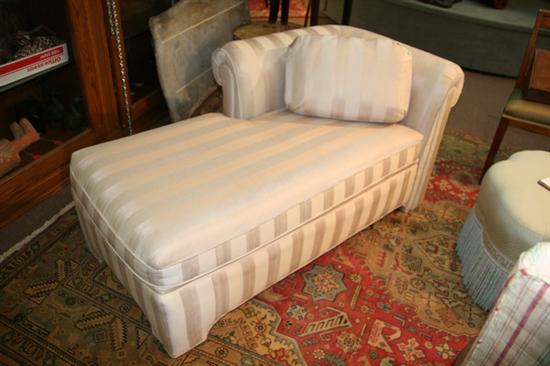 Appraisal: CONTEMPORARY PETITE CHAISE LONGUE Late th Century with cream wide-striped