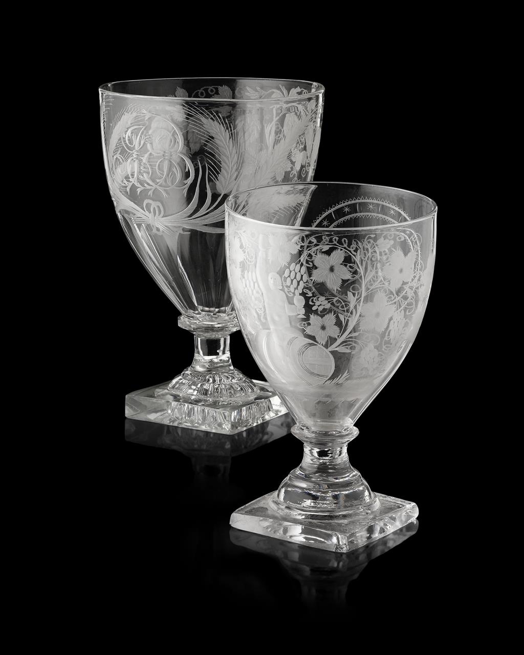 Appraisal: TWO REGENCY ETCHED GLASS RUMMERS EARLY TH CENTURY the larger