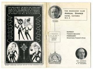 Appraisal: Houdini Harry The Magicians Club Annual Dinner Menu Program London