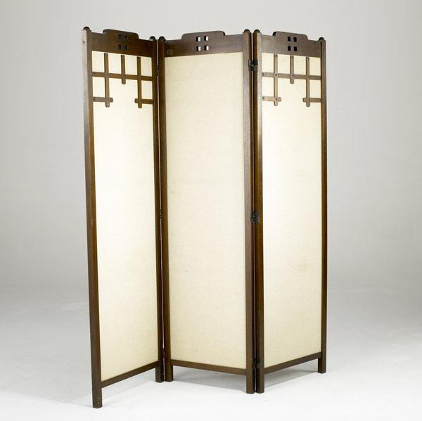 Appraisal: ARTS CRAFTS Three panel screen with cutout top rail and