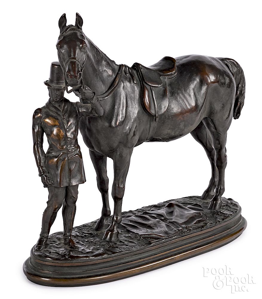 Appraisal: Alfred Barye bronze horse and handler Alfred Barye French -