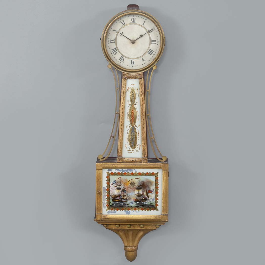 Appraisal: Federal Mahogany and Eglomise Banjo Clock Mid th century With