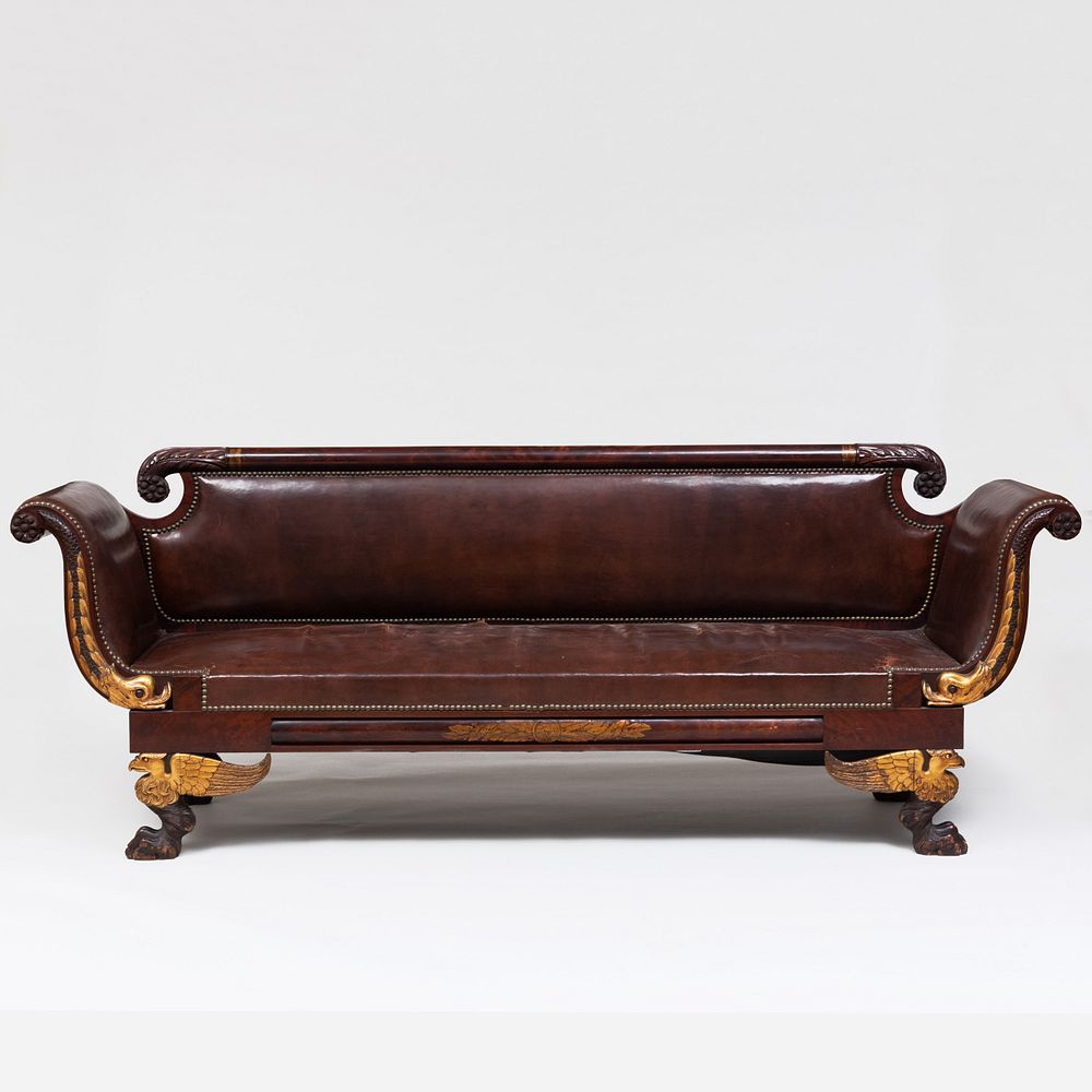 Appraisal: Classical Carved Mahogany and Parcel-Gilt Sofa x x in Property