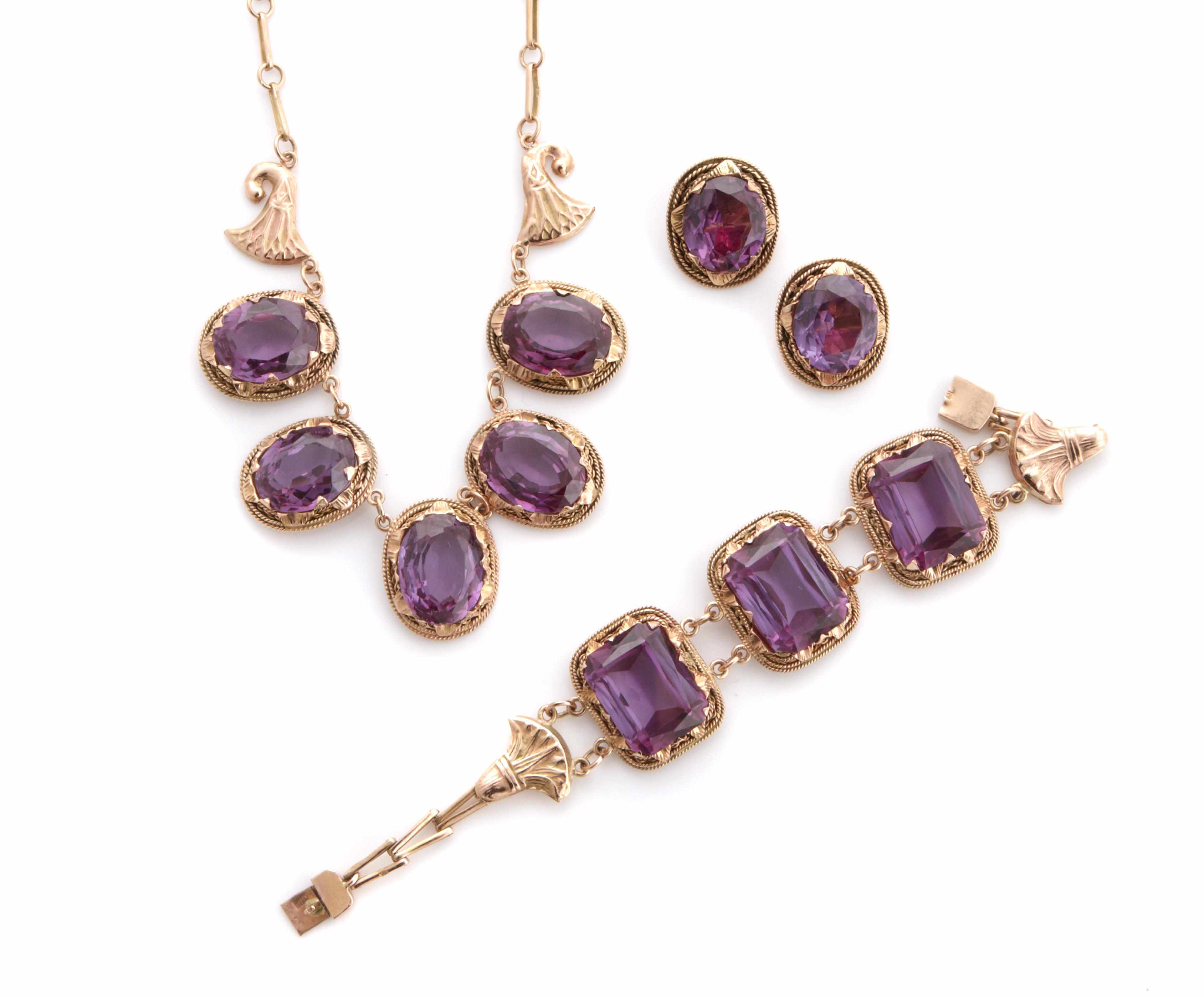 Appraisal: An amethyst and gold jewelry set comprising a pair of