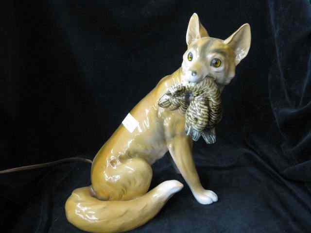 Appraisal: Dresden Figural Porcelain Lamp fox with gamebird glass eyes interior