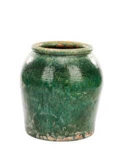 Appraisal: Large Green Glazed Earthenware Pottery Jar Continental likely Italian early