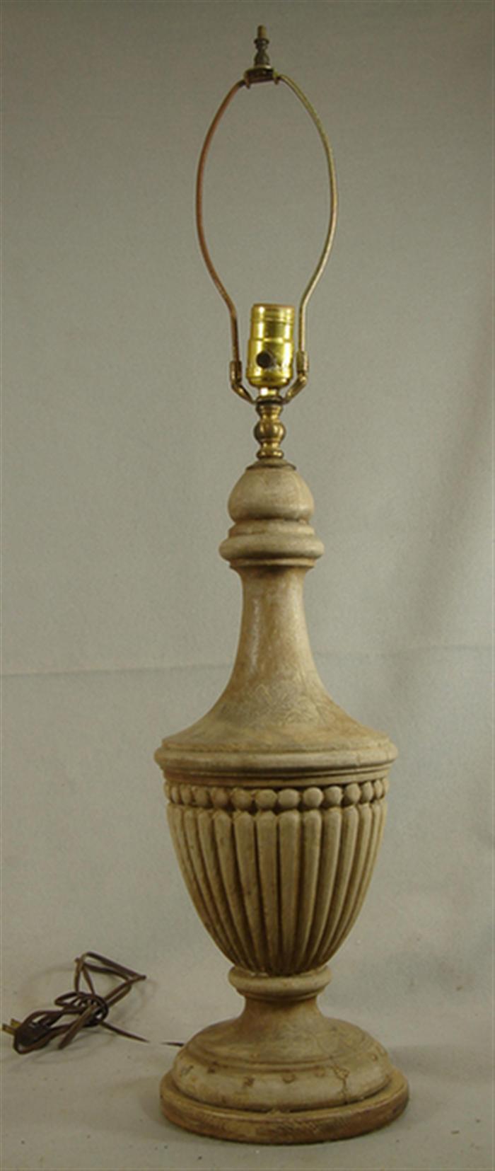 Appraisal: Carved wood urn form table lamp painted finish tall to