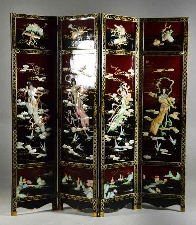 Appraisal: Chinese Lacquered ScreenPainted gilt decoration to one side MOP inlaid