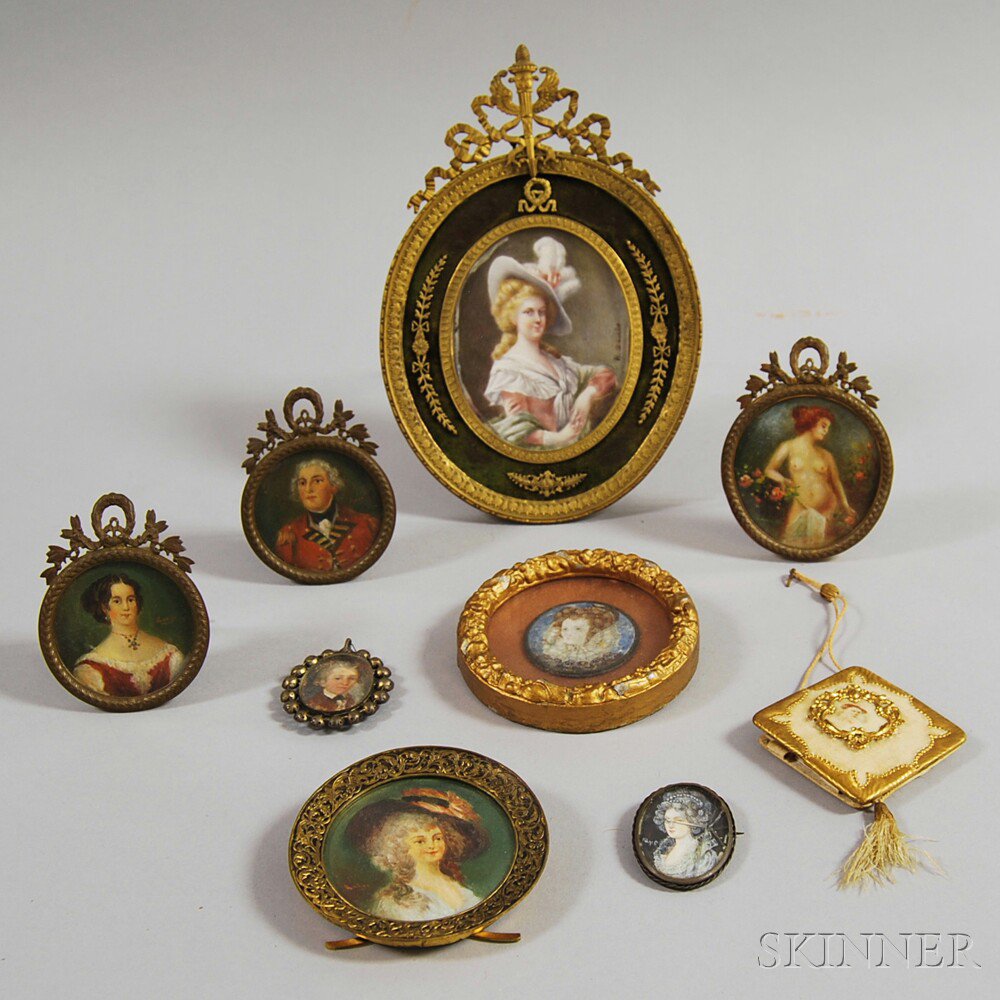 Appraisal: Nine Framed Miniature Portraits including a portrait of a woman