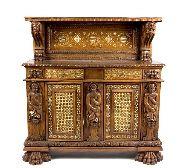 Appraisal: A Spanish Baroque ivory inlaid walnut cabinet incorporating antique and