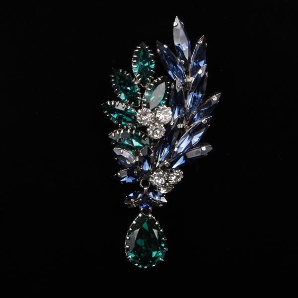 Appraisal: Austrian Crystal Jeweled Brooch Pin with Emerald Green Sapphire Blue