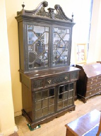 Appraisal: LATTICE GLAZED SECRETAIRE FRONT BOOKCASE