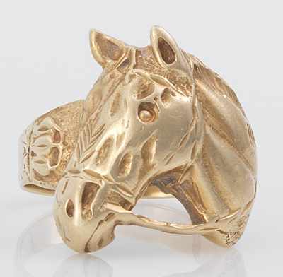 Appraisal: A Gentleman's Equestrian Design Ring Tested k yellow gold cast