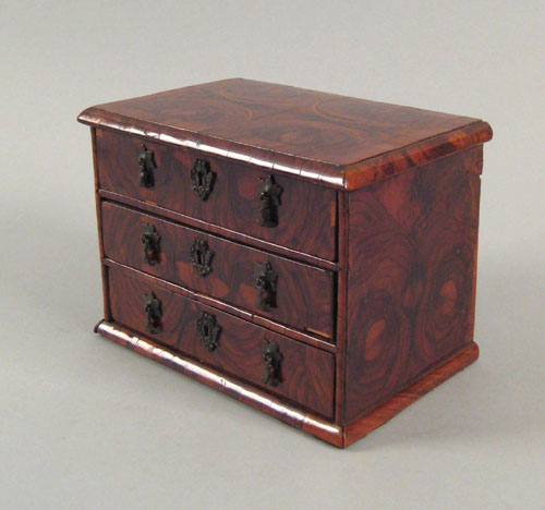 Appraisal: English William and Mary burl walnut miniature chest of drawers