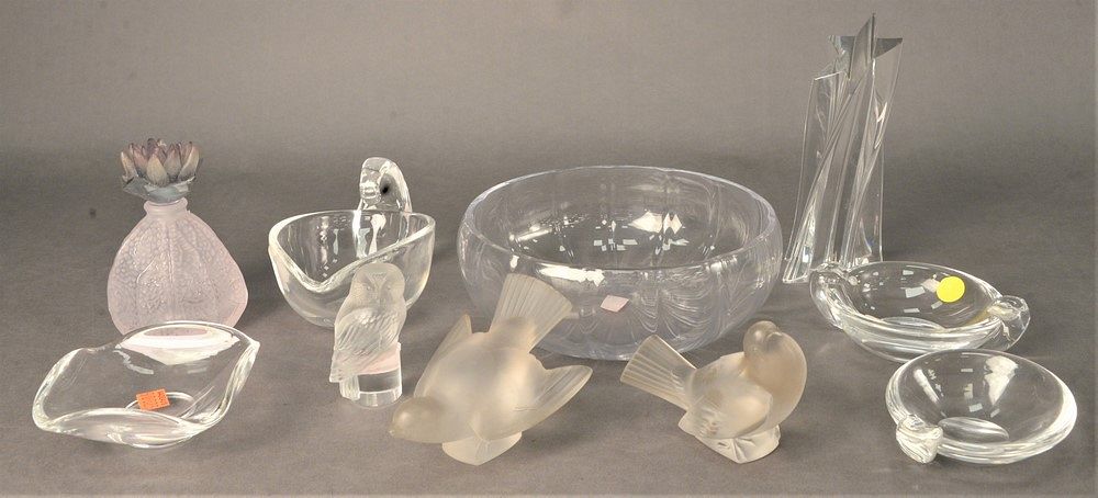 Appraisal: Ten Piece Art Glass Lot to include two Lalique birds